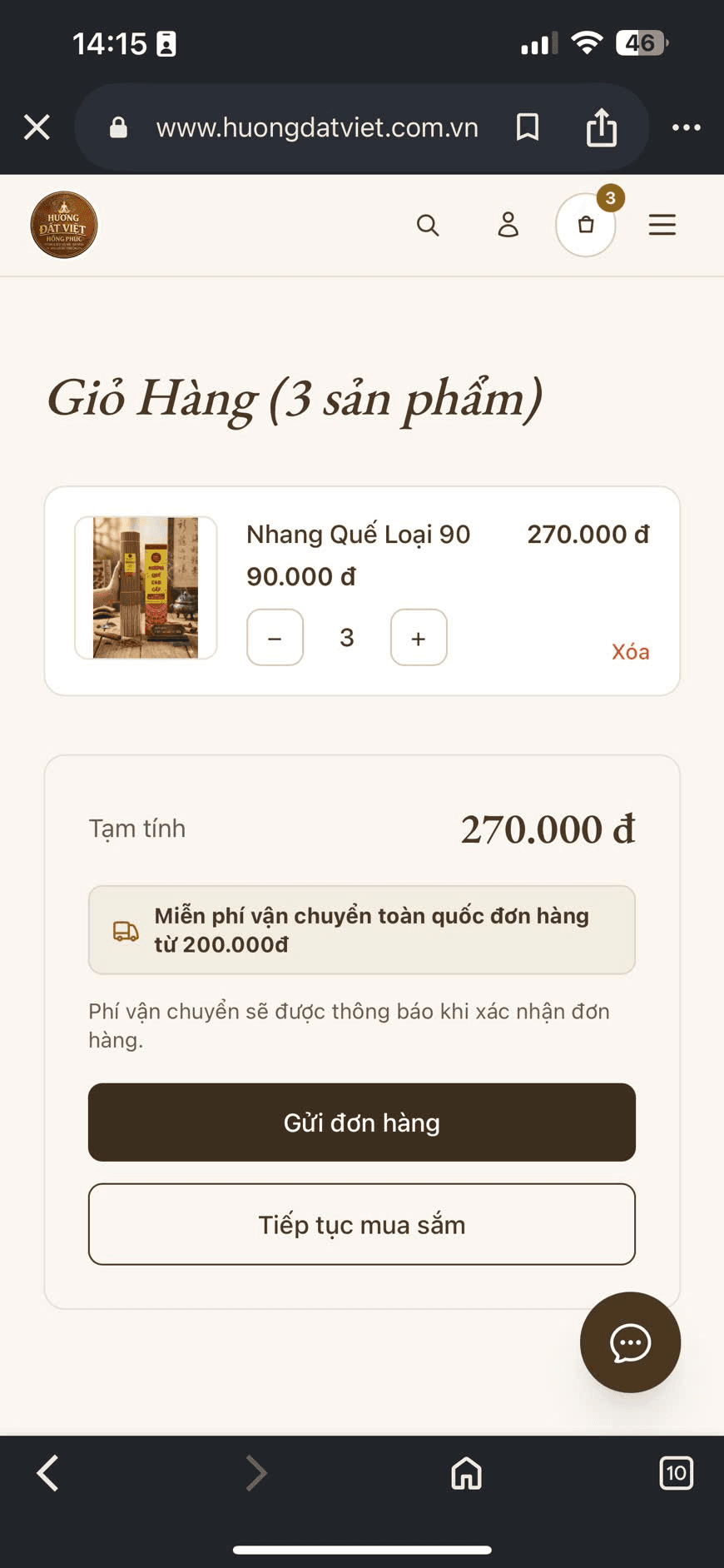 Mua qua giỏ hàng bước 3: Kiểm tra giỏ hàng (điện thoại)