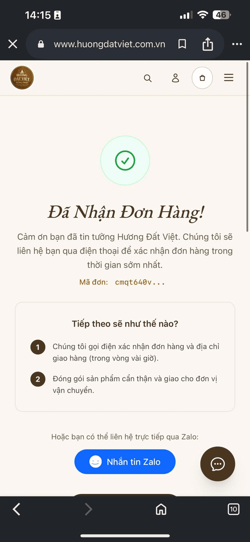 Mua nhanh bước 3: Hoàn tất (điện thoại)